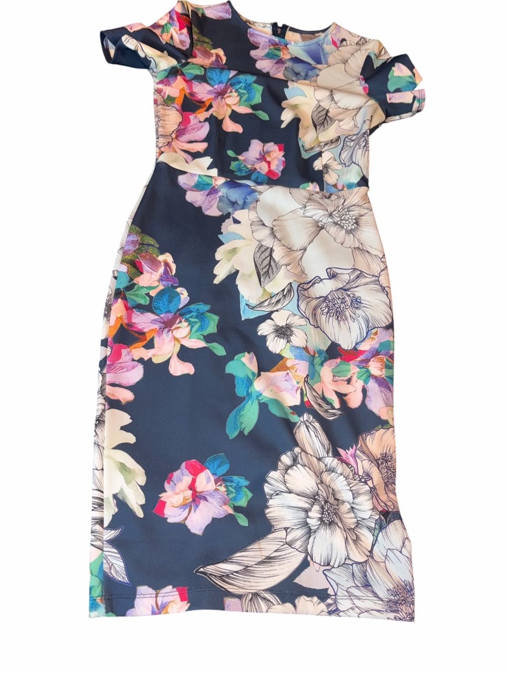 ASOS Navy Floral Midi Dress with Multicolor Blooms